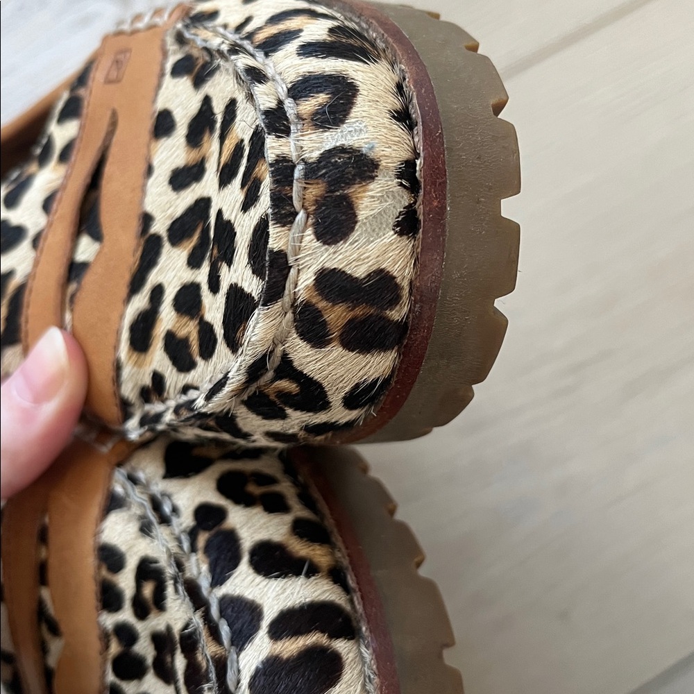 Sperry Topsider Pony Hair Leopard Print Leather Chunky Sole Loafers - Picture 6 of 7